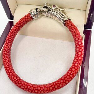 John Hardy Dragon Naga Silver Red Stingray Cord Bracelet 7.5"